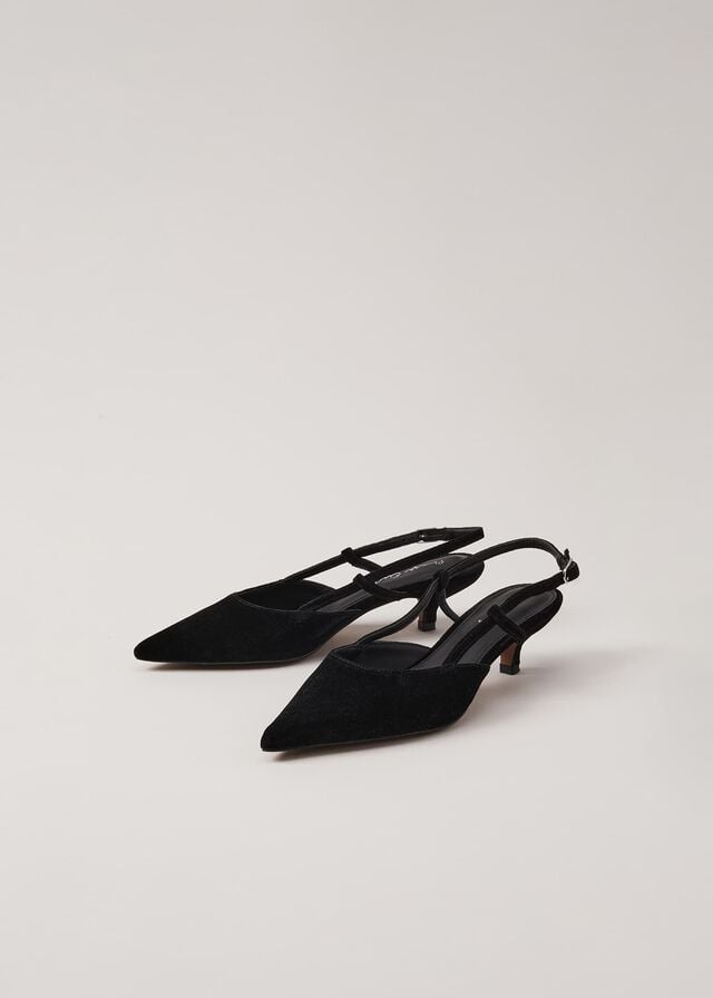 Black Phase Eight Velvet Slingback Kitten Heels | 9072IAOZH