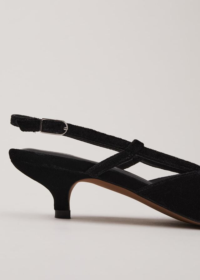 Black Phase Eight Velvet Slingback Kitten Heels | 9072IAOZH