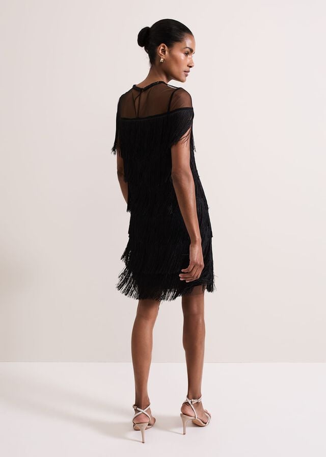 Black Phase Eight Viola Fringe Dress | 4587LCFKM