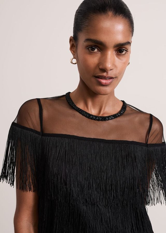 Black Phase Eight Viola Fringe Dress | 4587LCFKM