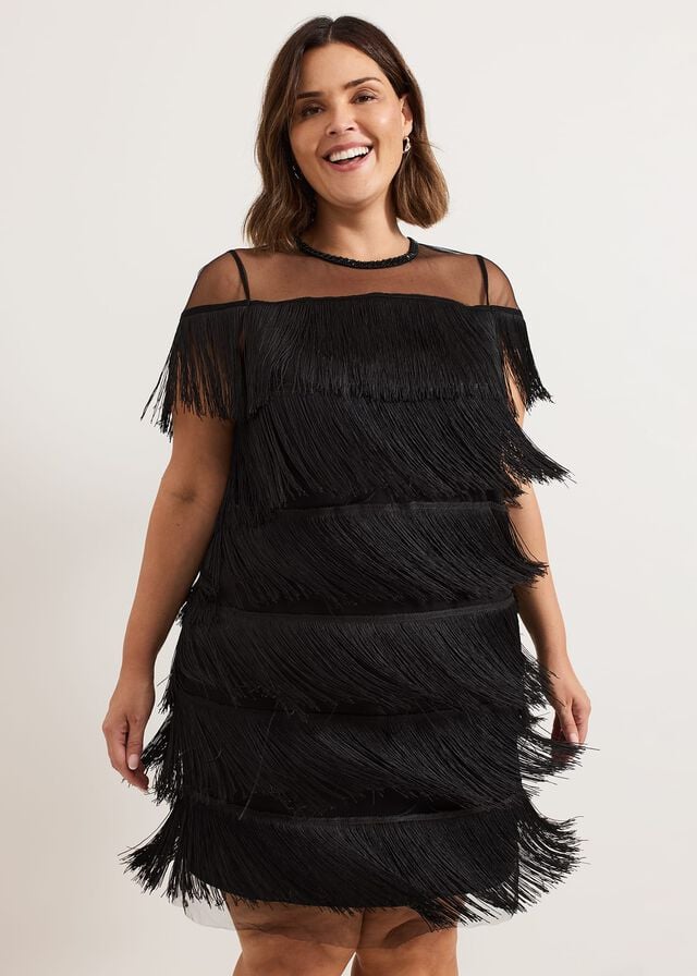 Black Phase Eight Viola Fringe Dress | 4587LCFKM