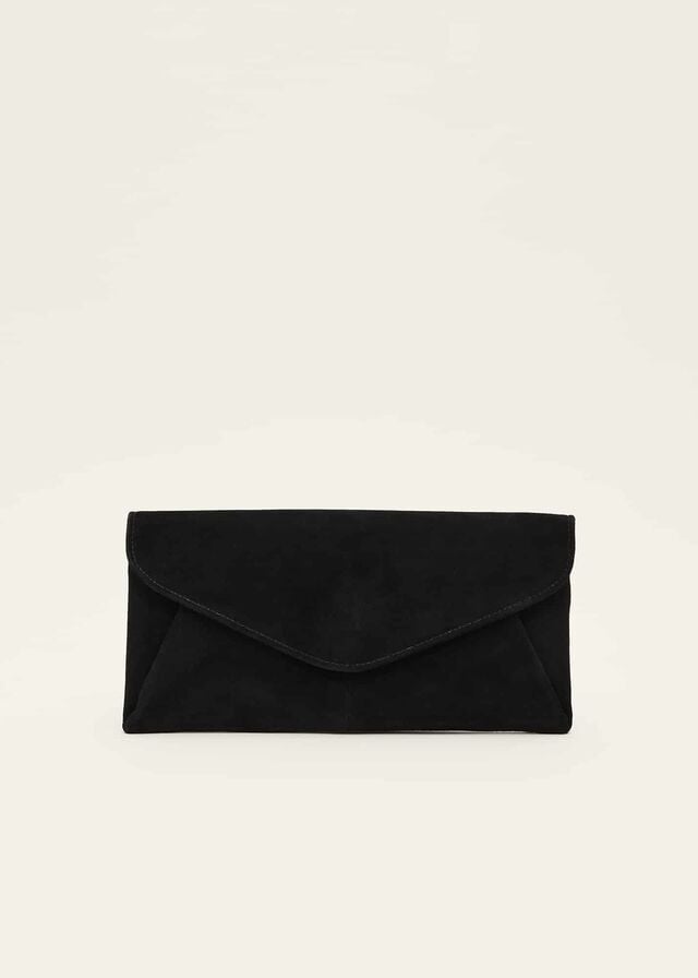 Black Phase Eight Wendie Suede Envelope Bags | 0356QSINY