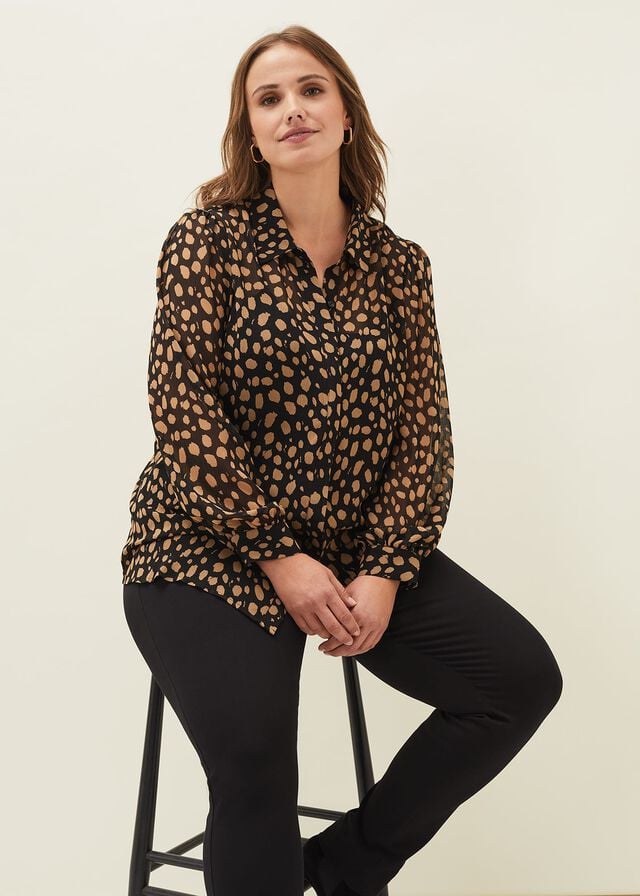 Black / Brown Phase Eight Millie Spot Shirts | 5819CPTLE