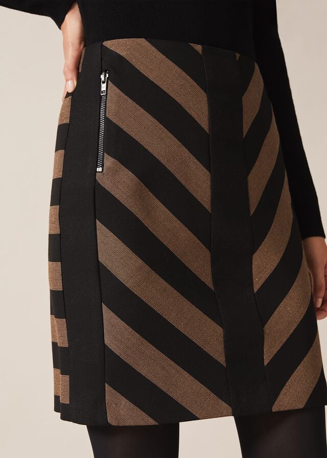 Black / Brown Phase Eight Mirren Chevron Skirts | 3542IYLQK