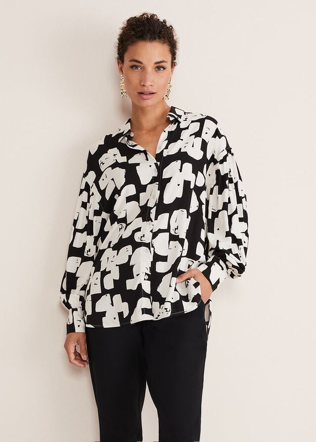 Black / Cream Phase Eight Luana Geo Print Shirts | 3892DGHYR