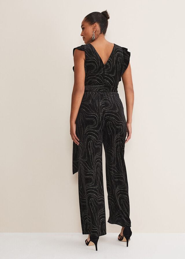 Black / Gold Phase Eight Victoriana Swirl Velvet Jumpsuit | 9065BPFIN