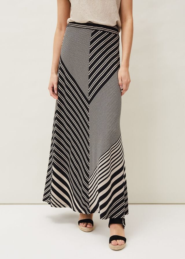 Black / Grey Phase Eight Roz Stripe Skirts | 4708AXVJG