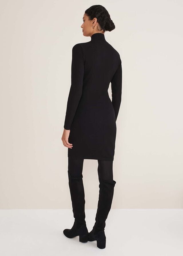 Black / White Phase Eight Arden Zip Detail Colourblock Tunic Dress | 2190ACKYL