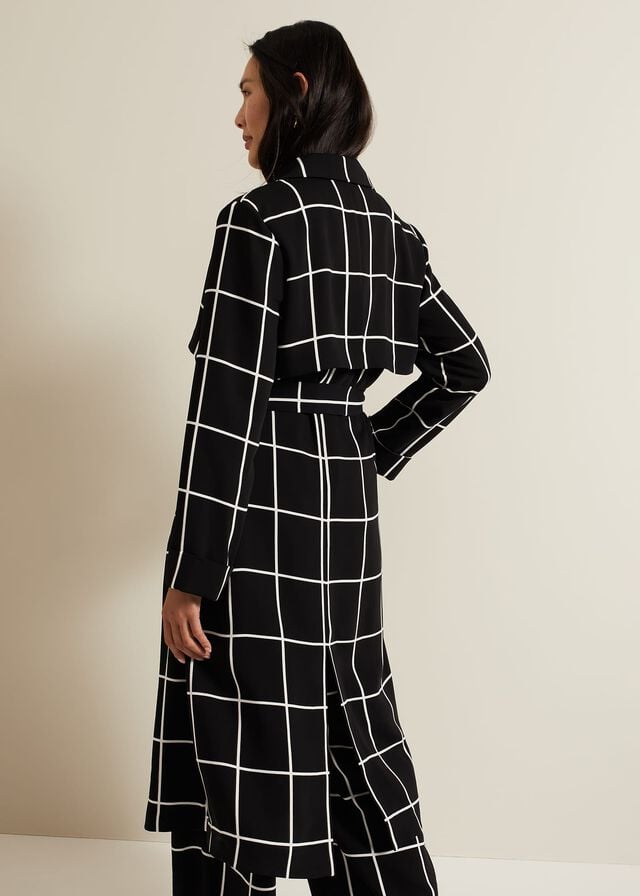 Black / White Phase Eight Aspen Check Drape Trench Jackets | 8320AFVKG