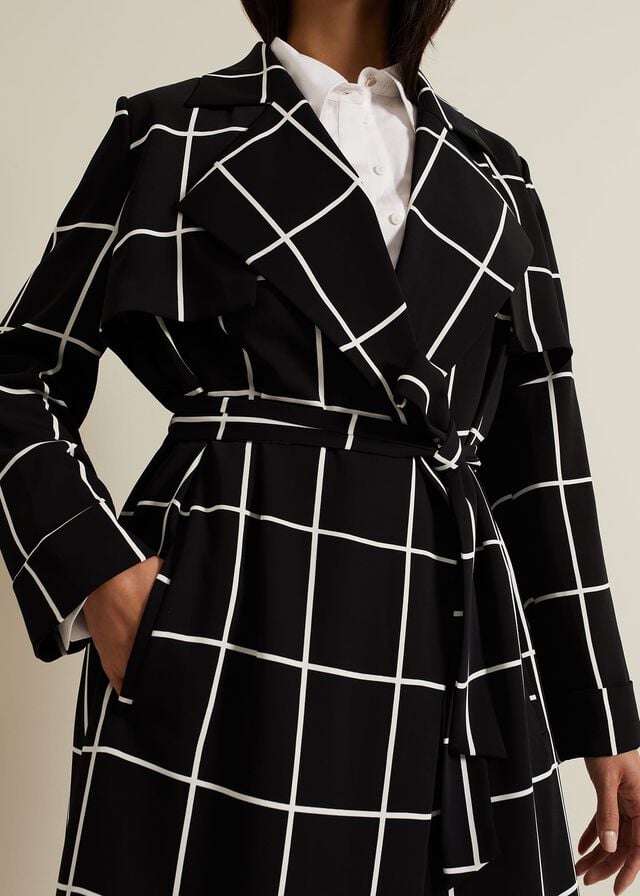 Black / White Phase Eight Aspen Check Drape Trench Jackets | 8320AFVKG