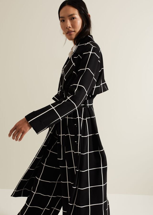 Black / White Phase Eight Aspen Check Drape Trench Coats | 4518RJGBP