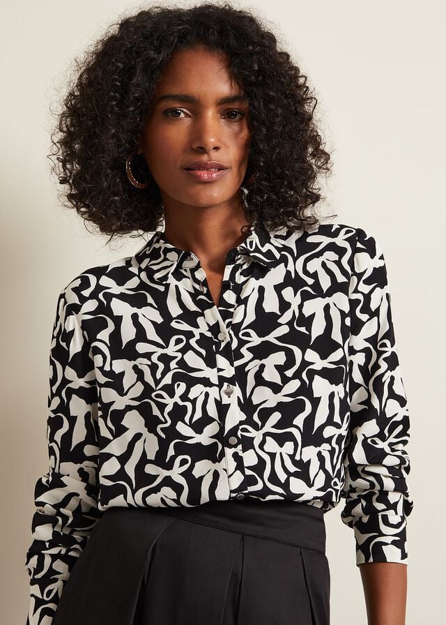 Black / White Phase Eight Era Abstract Bow Shirts | 2157AJCKI