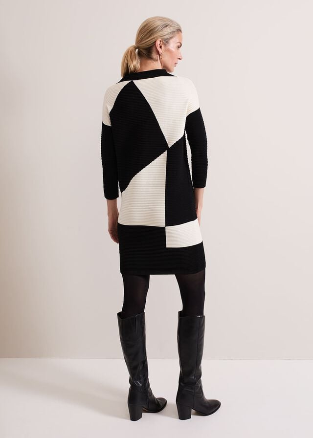 Black / White Phase Eight Hetty Ripple Colour Block Tunic Dress | 7418HOLVC