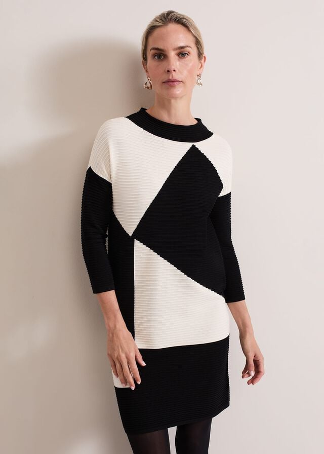 Black / White Phase Eight Hetty Ripple Colour Block Tunic Dress | 7418HOLVC