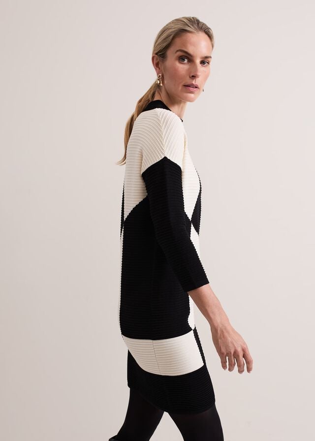 Black / White Phase Eight Hetty Ripple Colour Block Tunic Dress | 7418HOLVC