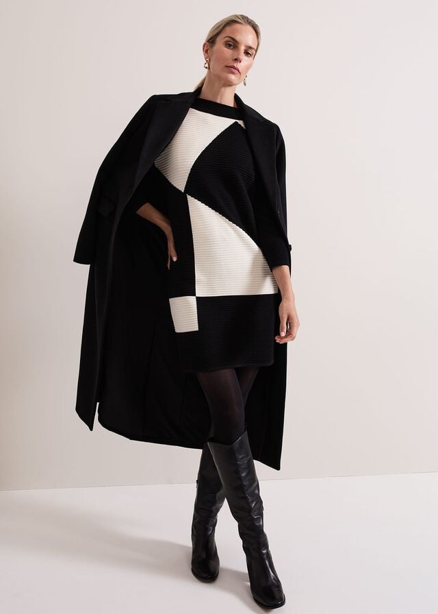 Black / White Phase Eight Hetty Ripple Colour Block Tunic Dress | 7418HOLVC