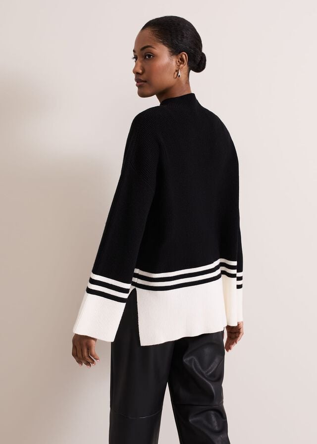 Black / White Phase Eight Kayleigh Chunky Boxy Striped Knitwear | 5693BGNJV