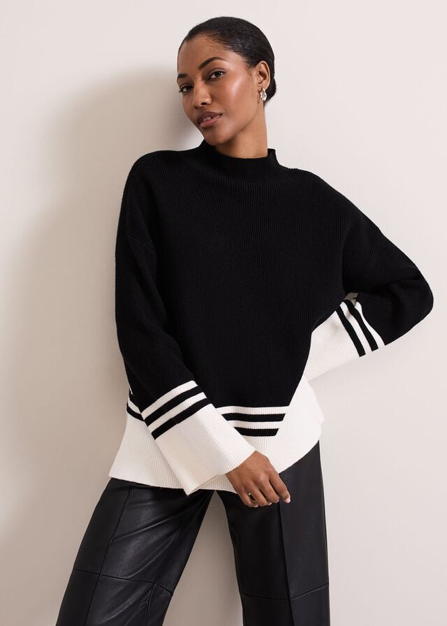 Black / White Phase Eight Kayleigh Chunky Boxy Striped Knitwear | 5693BGNJV