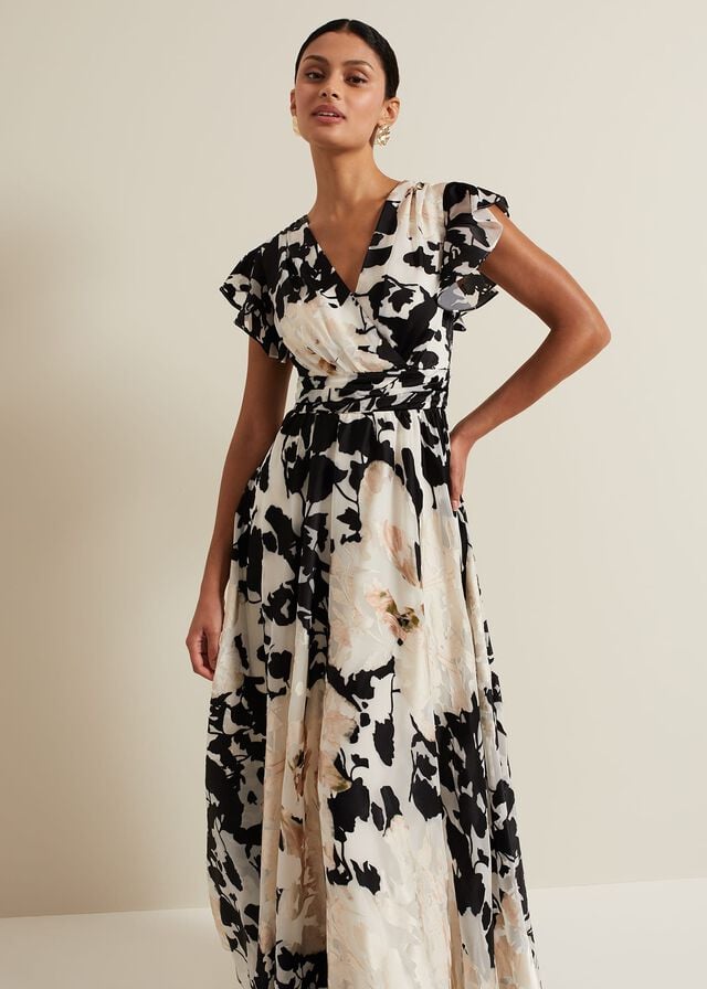 Black / White Phase Eight Liana Floral Dress | 6415AFWQT