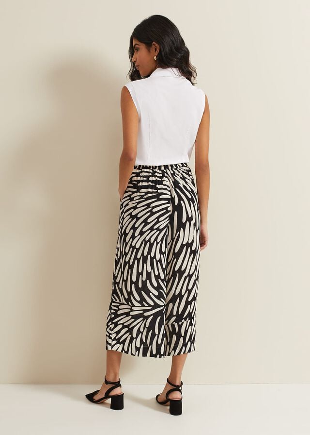 Black / White Phase Eight Malaya Abstract Print Culottes Trousers | 6102CAJLE