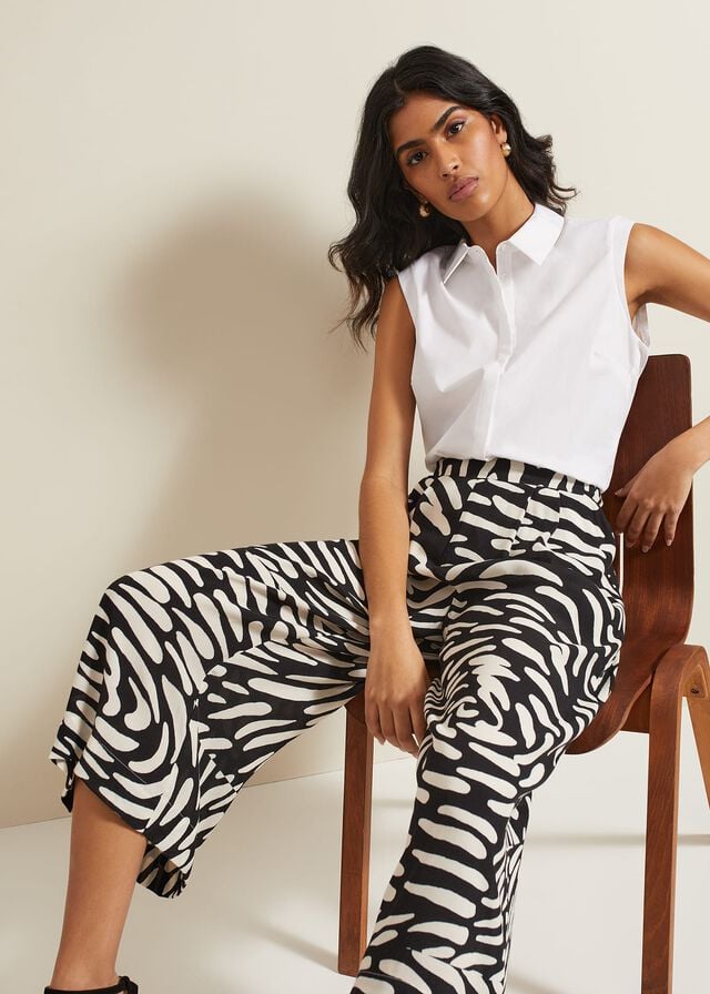 Black / White Phase Eight Malaya Abstract Print Culottes Trousers | 6102CAJLE