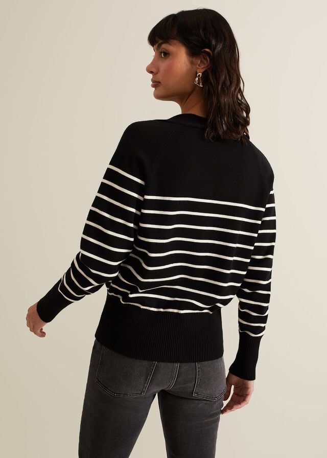 Black / White Phase Eight Nina V Neck Stripe Knitwear | 3081NYKUI