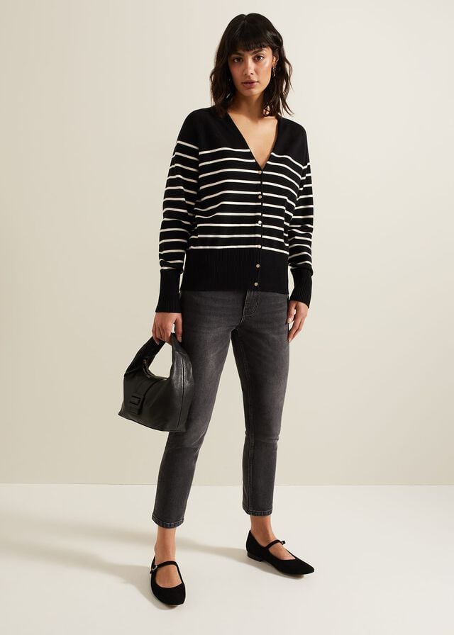 Black / White Phase Eight Nina V Neck Stripe Knitwear | 3081NYKUI