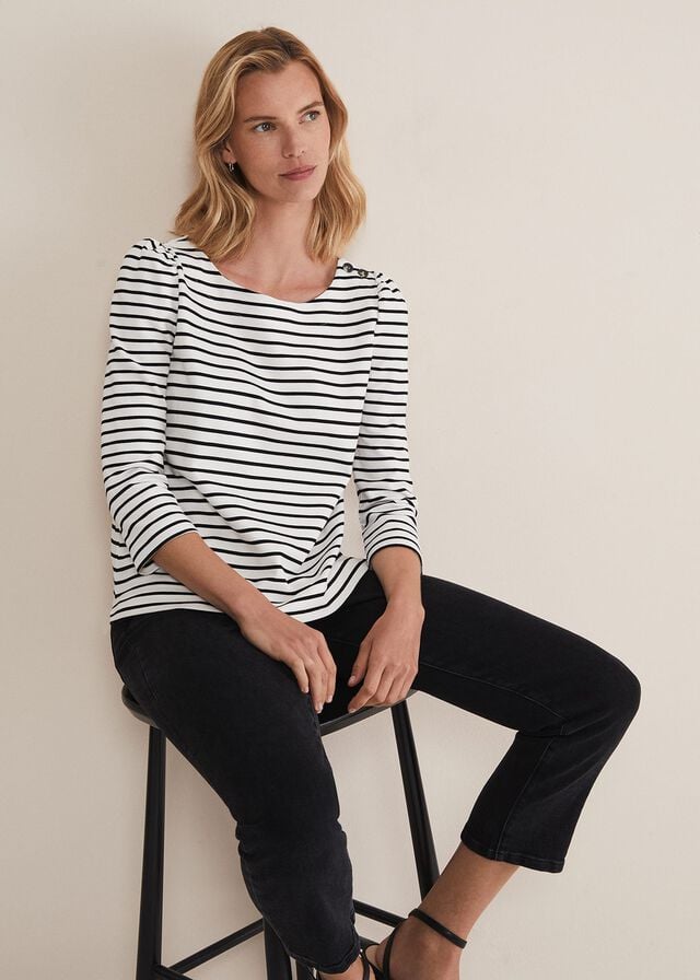 Black / White Phase Eight Orabella Striped T Shirts | 9126BWDOG