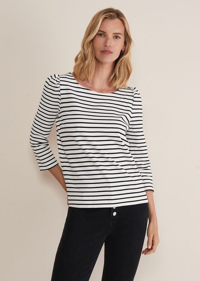 Black / White Phase Eight Orabella Striped T Shirts | 9126BWDOG