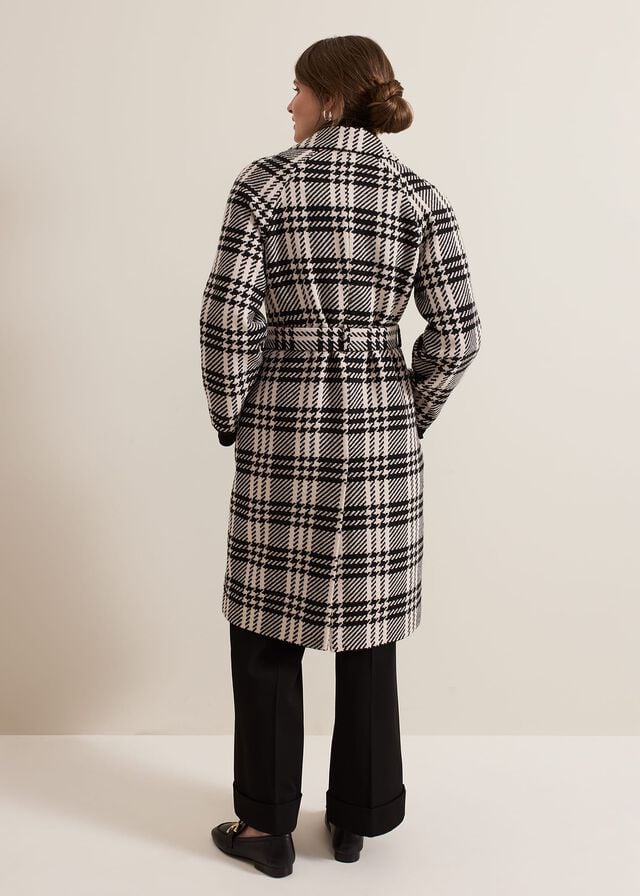 Black / White Phase Eight Petite Cassie Check Wool Wrap Coats | 1286QWMRB