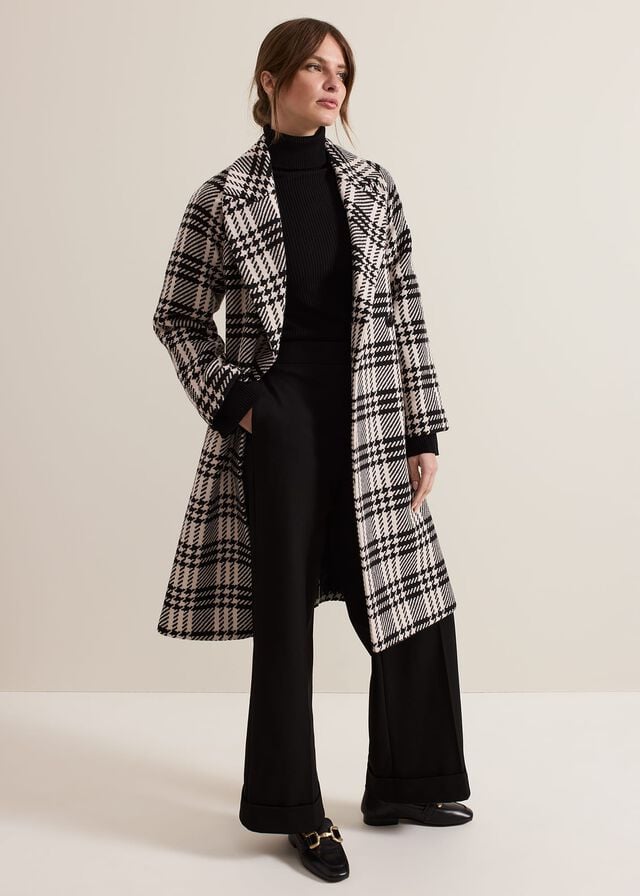 Black / White Phase Eight Petite Cassie Check Wool Wrap Coats | 1286QWMRB