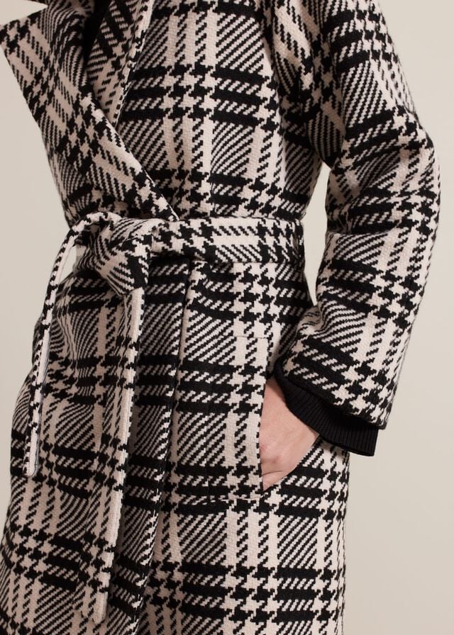 Black / White Phase Eight Petite Cassie Check Wool Wrap Coats | 1286QWMRB