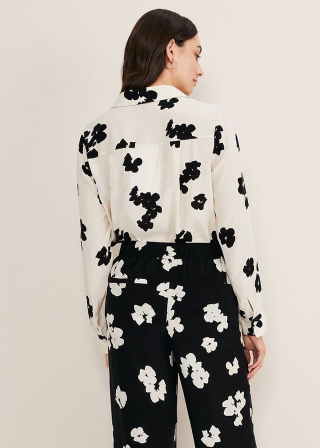 Black / White Phase Eight Rae Floral Longline Shirts | 6351JDCTB