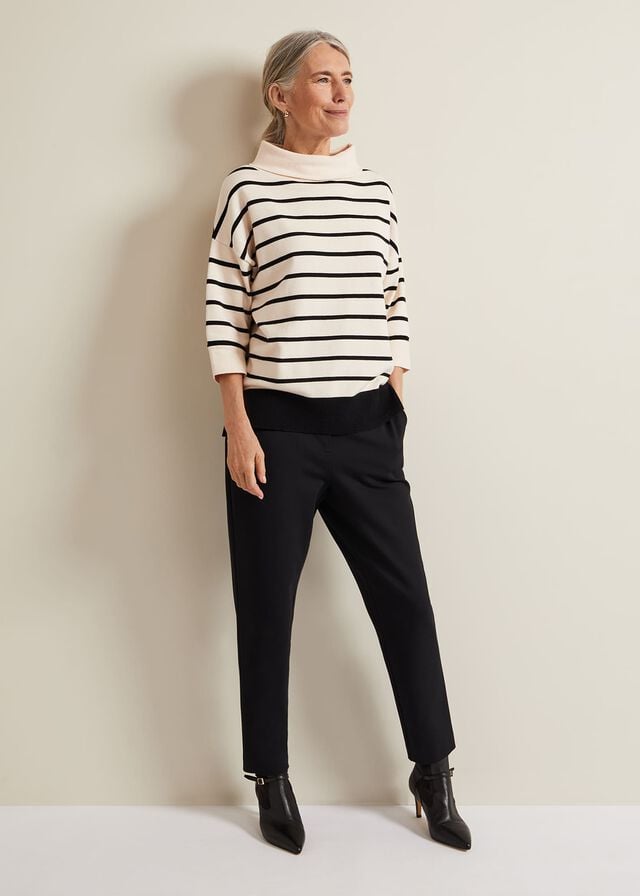 Black / White Phase Eight Salima Stripe Funnel Neck Knitwear | 2105RIFXY