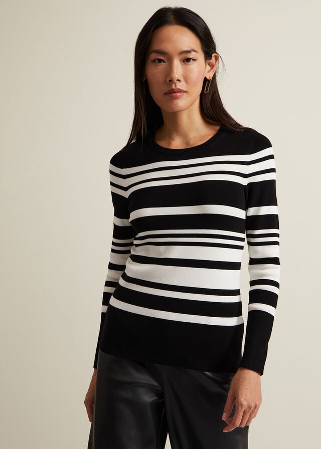 Black / White Phase Eight Serena Stripe Knitwear | 7809IKJSH