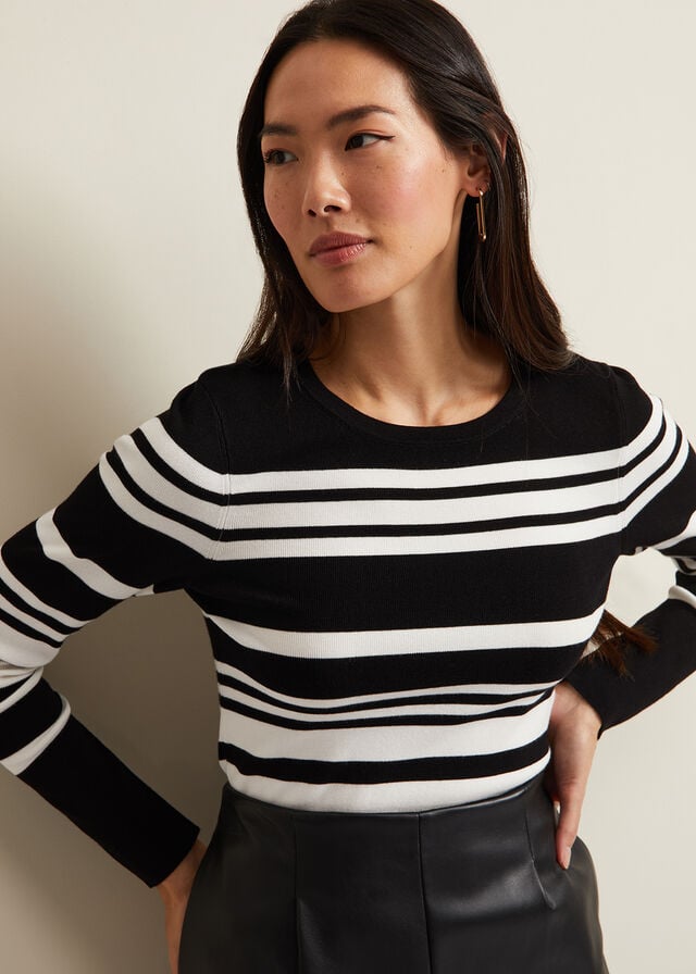 Black / White Phase Eight Serena Stripe Knitwear | 7809IKJSH