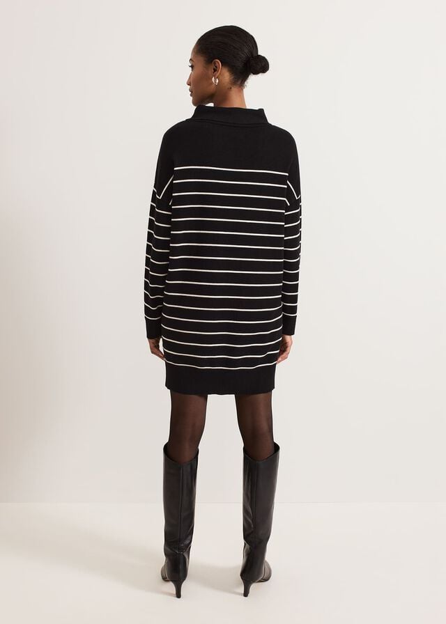 Black / White Phase Eight Skylar Stripe Funnel Neck Dress | 7934FSRAY