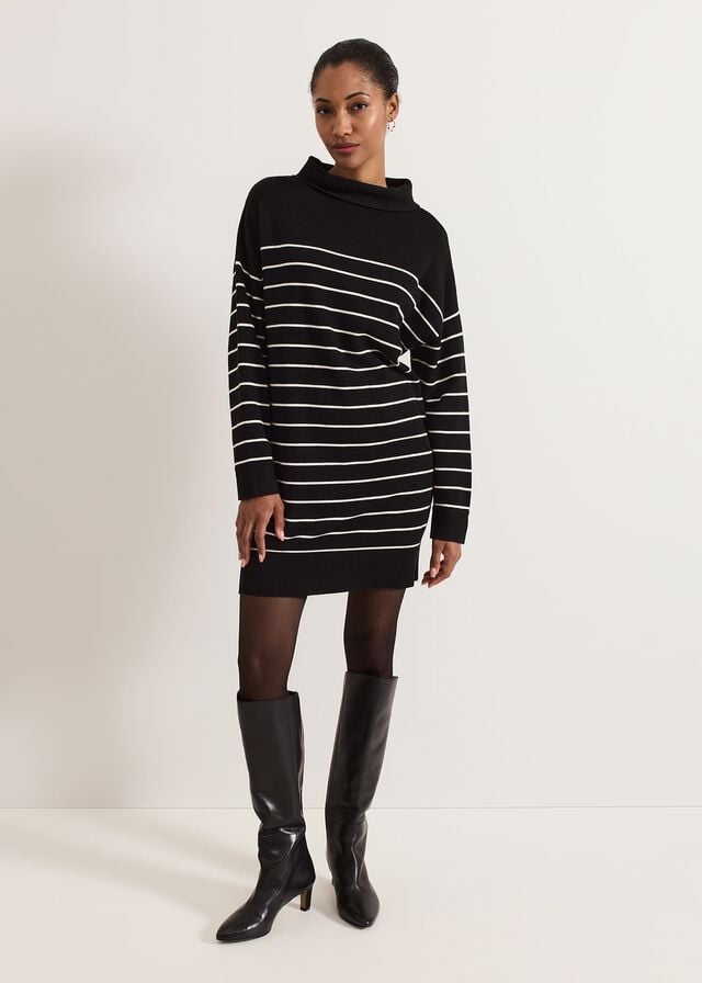 Black / White Phase Eight Skylar Stripe Funnel Neck Dress | 7934FSRAY