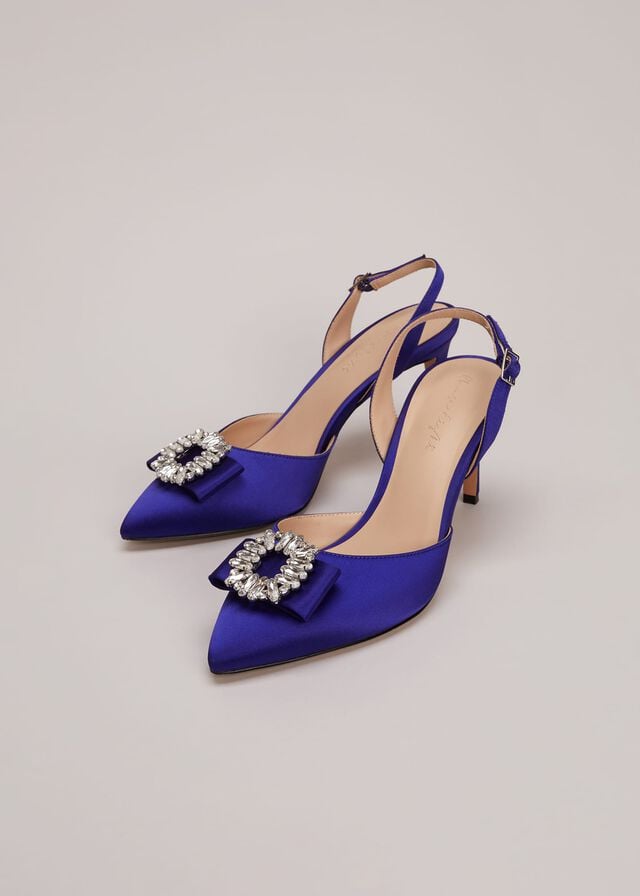 Blue Phase Eight Blue Satin Embellished Slingback Heels | 7543OQNFH