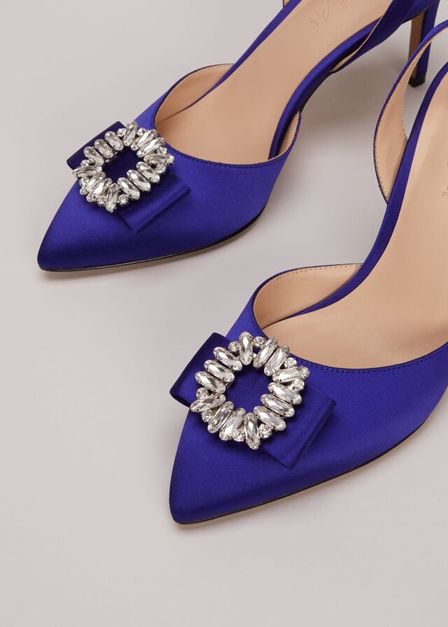 Blue Phase Eight Blue Satin Embellished Slingback Heels | 7543OQNFH