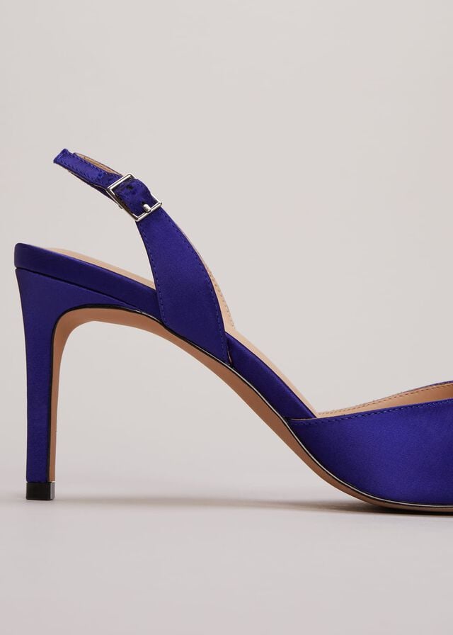 Blue Phase Eight Blue Satin Embellished Slingback Heels | 7543OQNFH