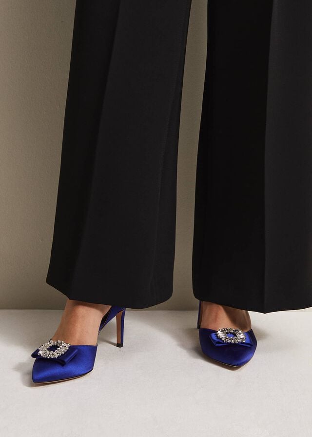 Blue Phase Eight Blue Satin Embellished Slingback Heels | 7543OQNFH