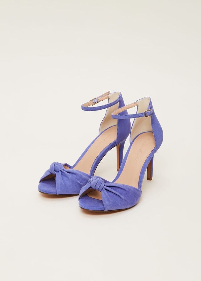 Blue Phase Eight Blue Suede Open Toe Heels | 5980IXFVJ