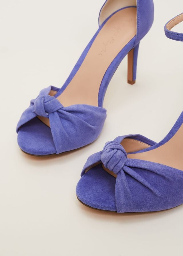 Blue Phase Eight Blue Suede Open Toe Heels | 5980IXFVJ