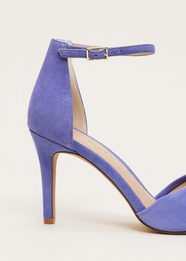 Blue Phase Eight Blue Suede Open Toe Heels | 5980IXFVJ