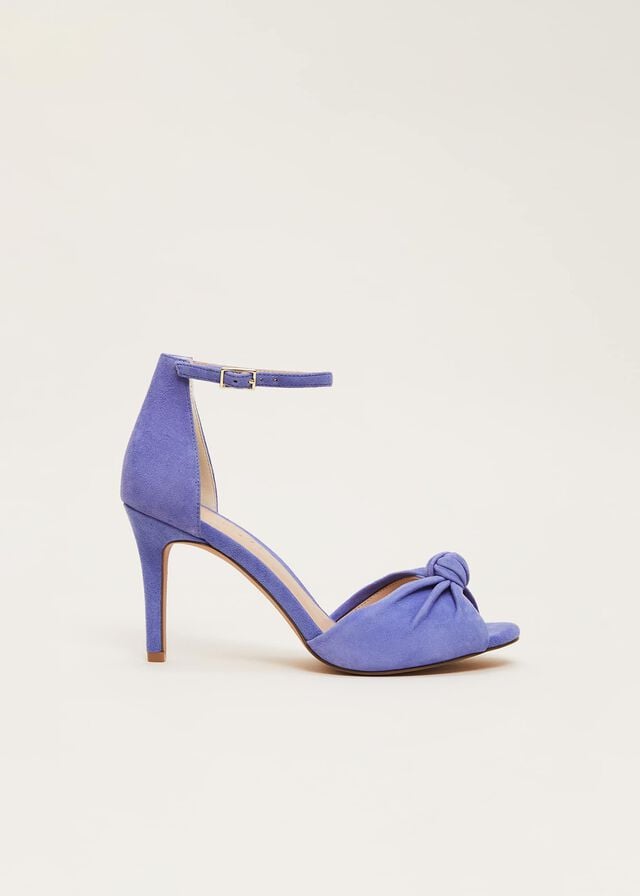 Blue Phase Eight Blue Suede Open Toe Heels | 5980IXFVJ