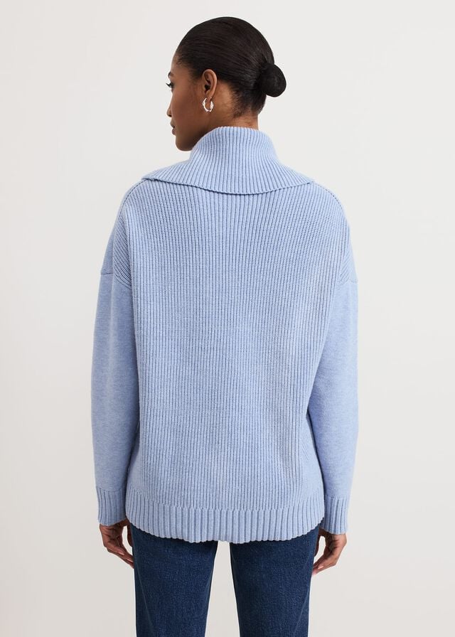 Blue Phase Eight Dara Blue Chunky Cowl Neck Knitwear | 3694HJSYV