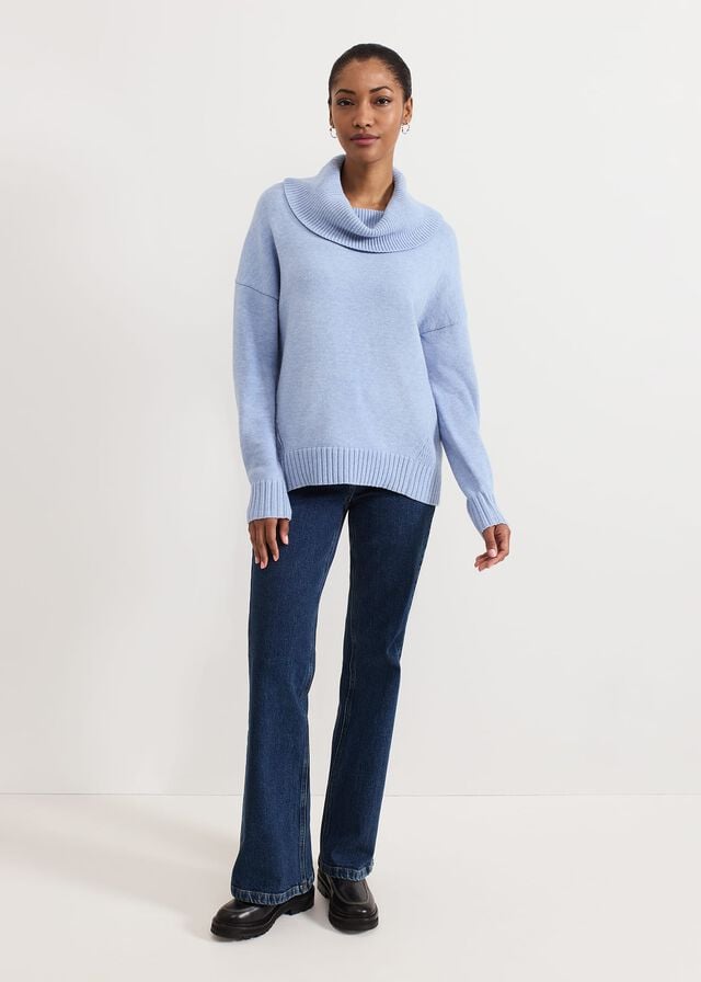 Blue Phase Eight Dara Blue Chunky Cowl Neck Knitwear | 3694HJSYV