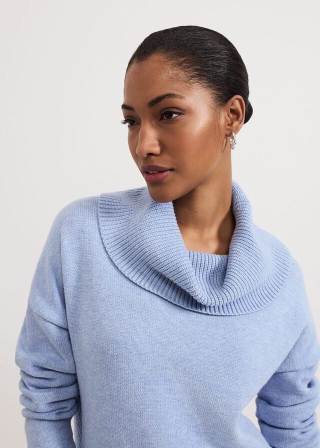 Blue Phase Eight Dara Blue Chunky Cowl Neck Knitwear | 3694HJSYV