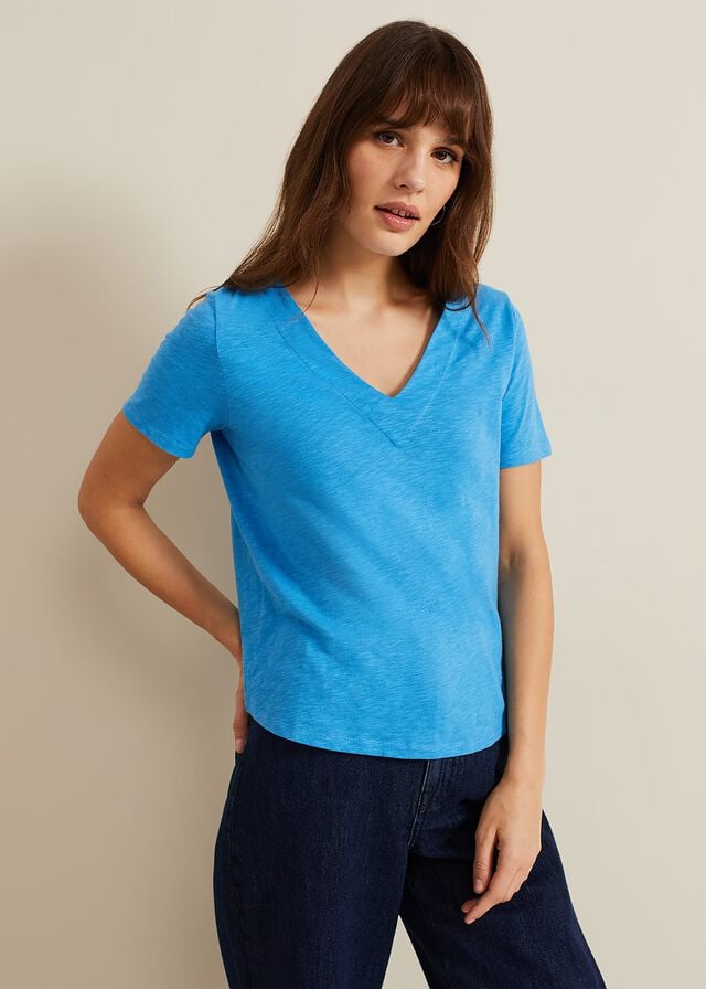 Blue Phase Eight Elspeth V Neck T Shirts | 7849LRWGK